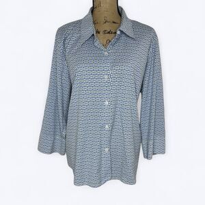 Vtg Talbots Woman Wrinkle Resistant‎ Button Up Top 18W Geometric Career Office